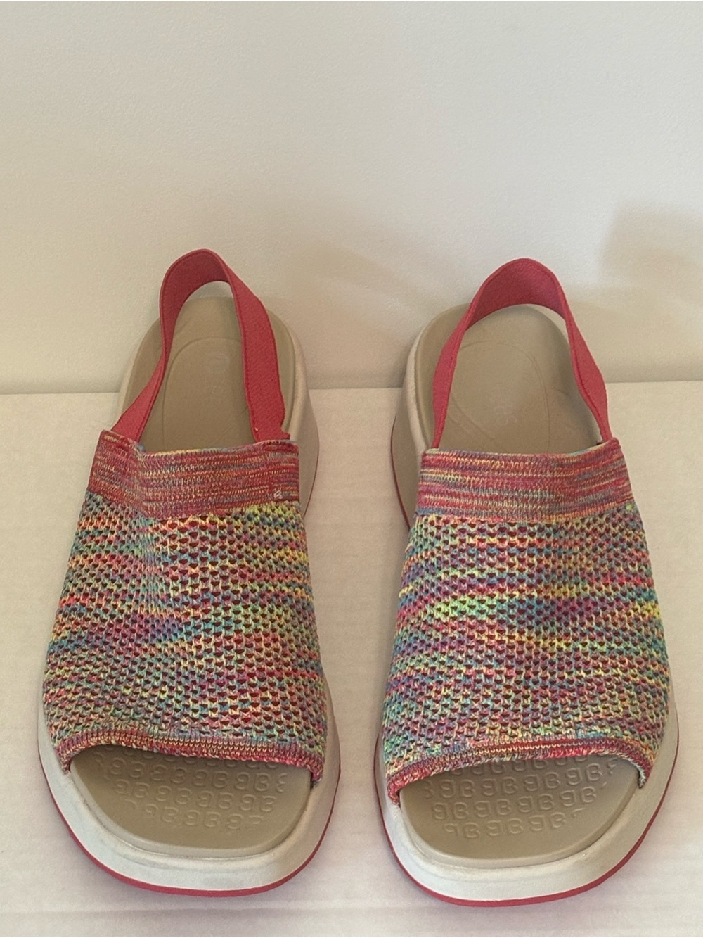 Bzees Nouveau Wedge Sandals 6.5 M Multicolor Knit Slip On Slingback Platform